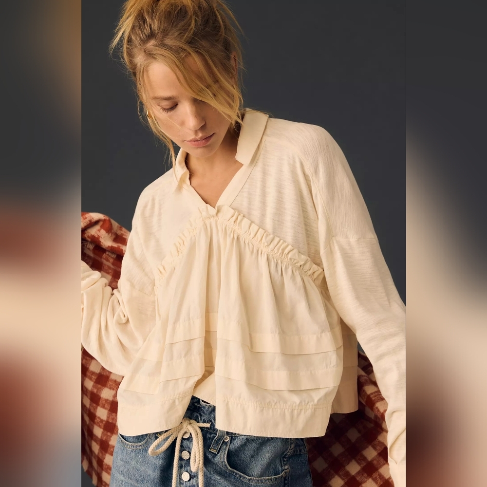 Anthro Pilcro Long Sleeve Ruffle Babydoll Top